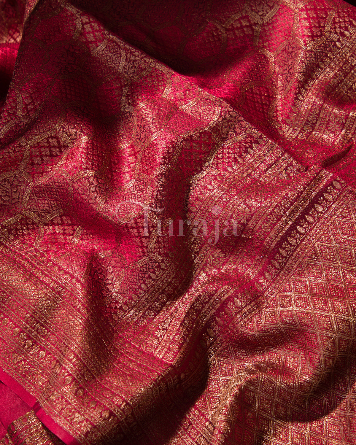 Single Tone Brocade: Red Mysore Crepe Silk Saree