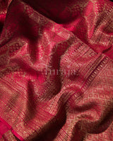 Single Tone Brocade: Red Mysore Crepe Silk Saree