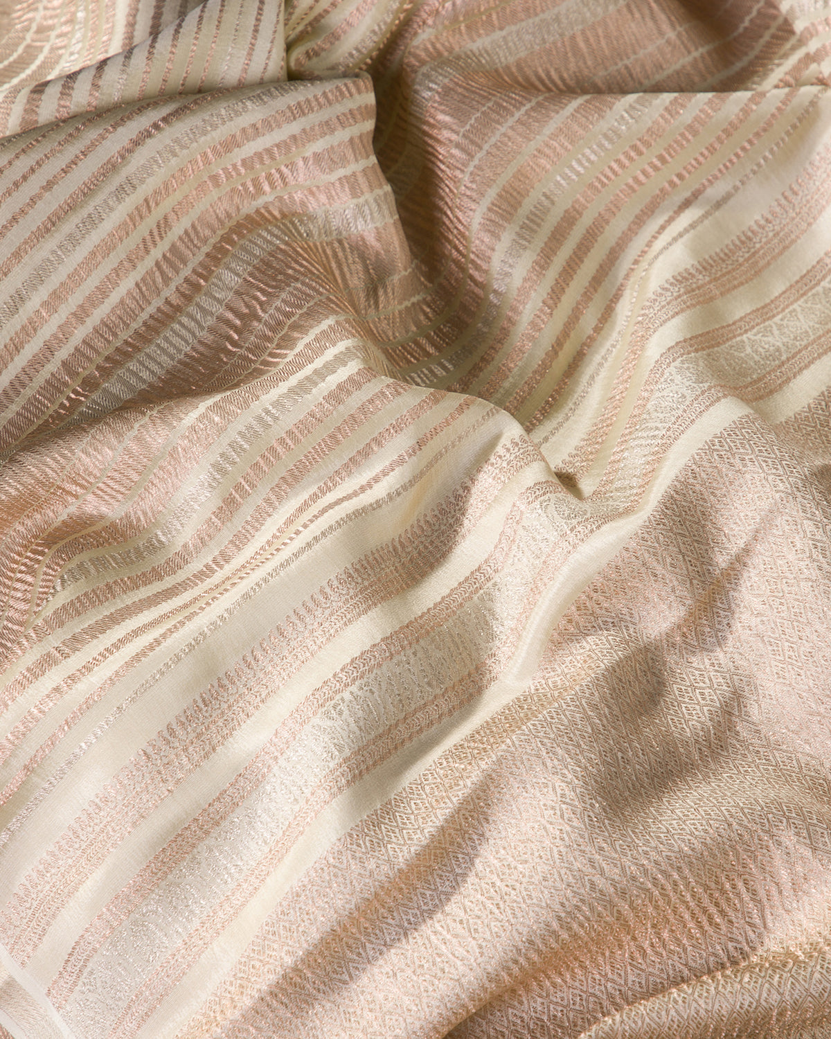 Pastel Stripes - Offwhite Mysore Crepe Silk Saree