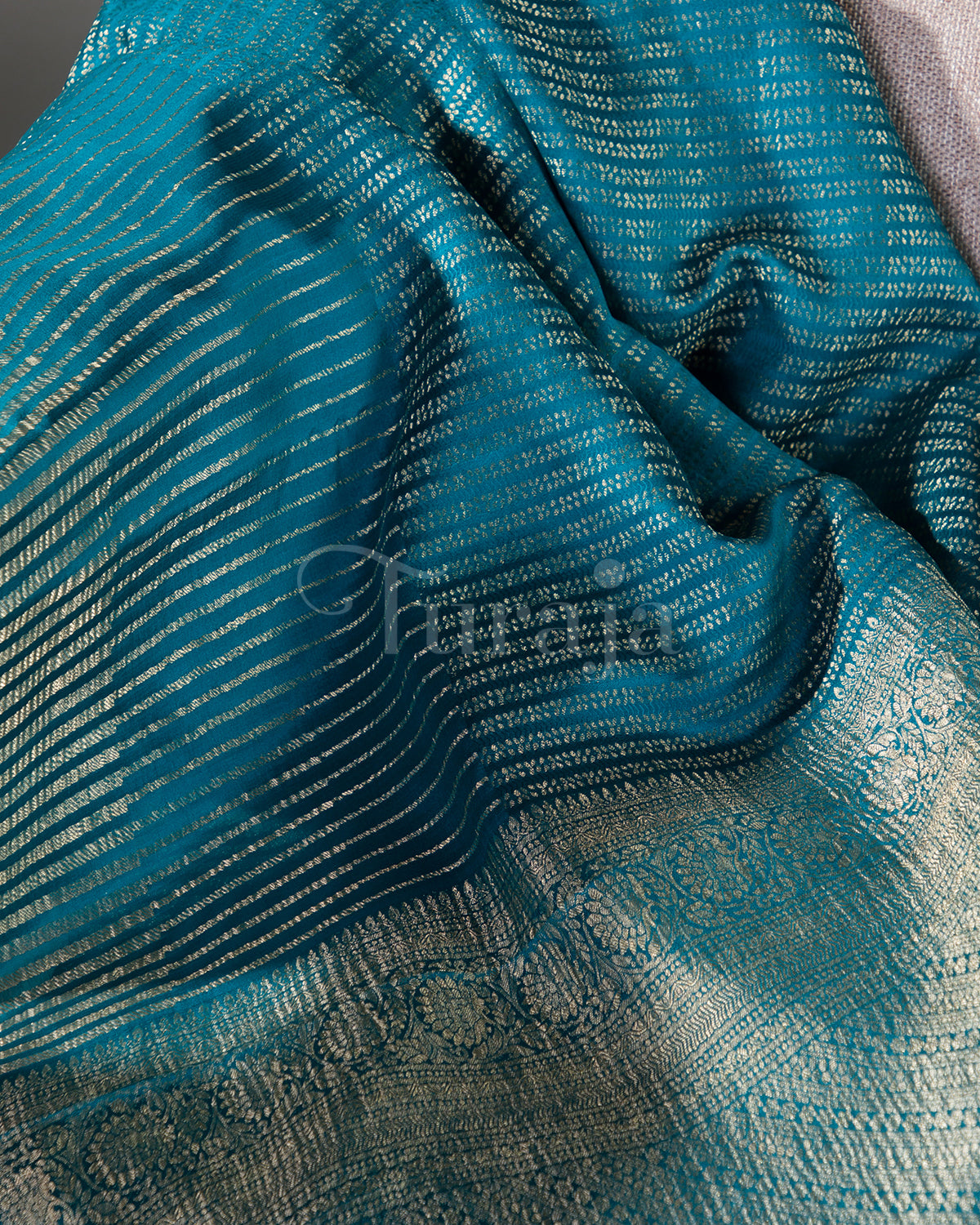 Stripes Saga: Rama Blue Mysore Crepe Silk Saree