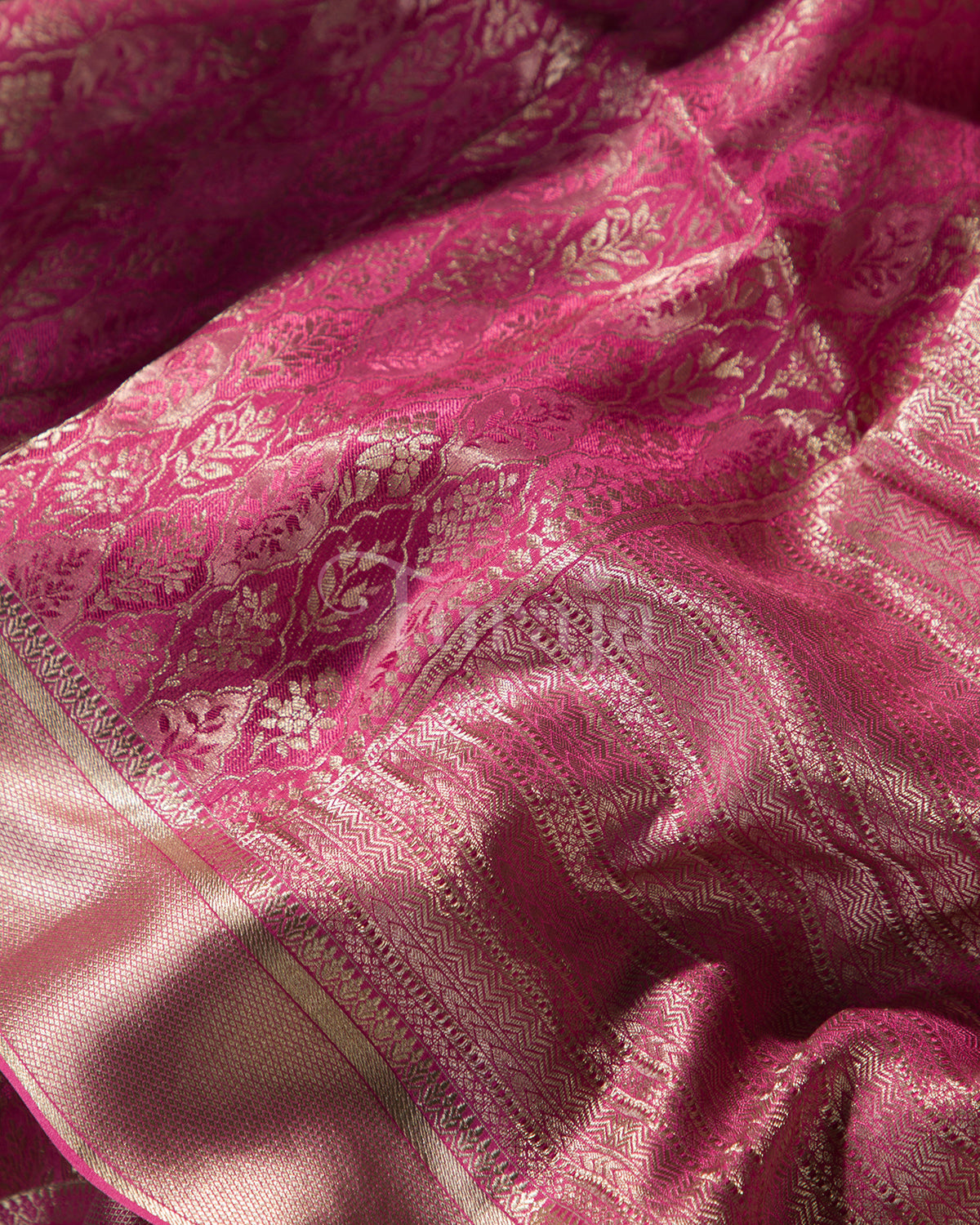 Pati Jaal Brocade: Pink Mysore Crepe Silk Saree-view4