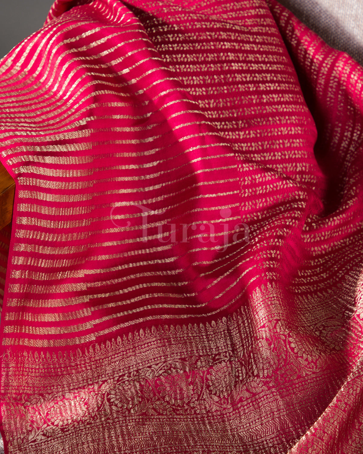 Stripes Saga: Rani Pink Mysore Crepe Silk Saree
