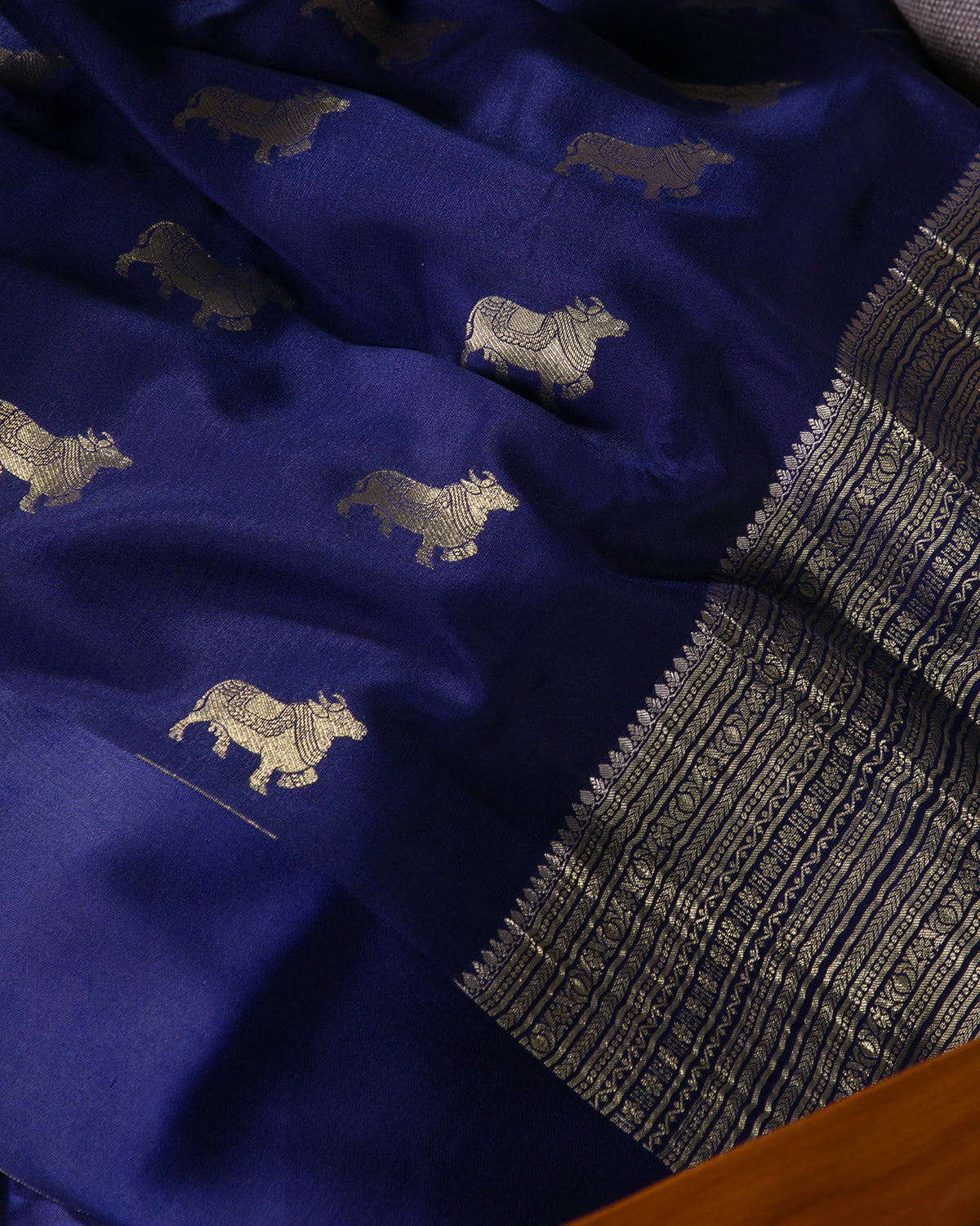 Pichwai - Navy Blue Mysore Crepe Silk Saree