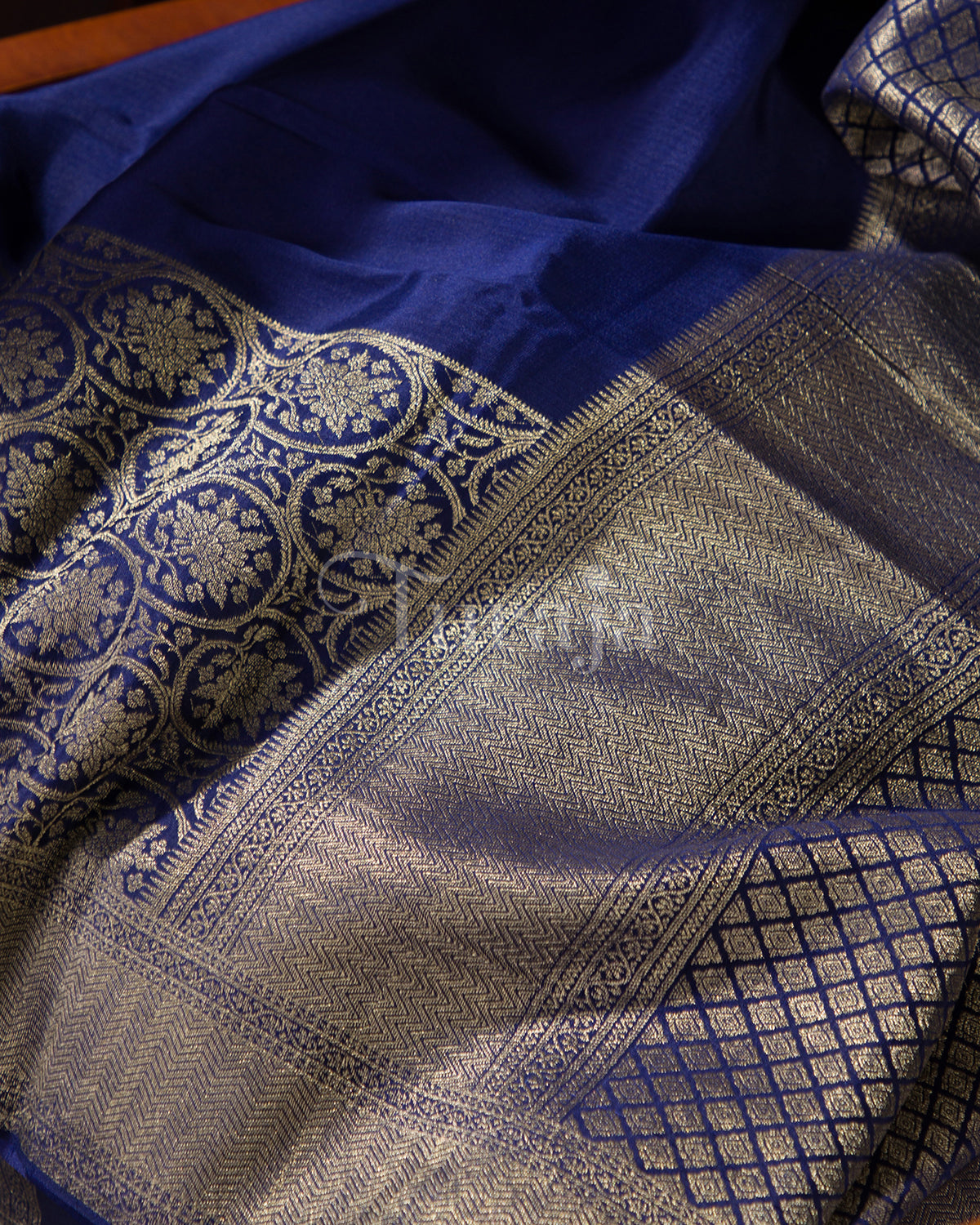 Neelkanti: Navy Blue Mysore Crepe Silk Saree