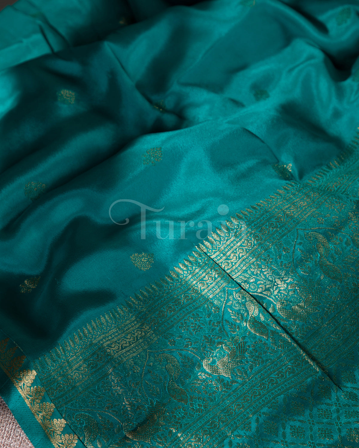 Kalga: Rama Blue Mysore Crepe Silk Saree