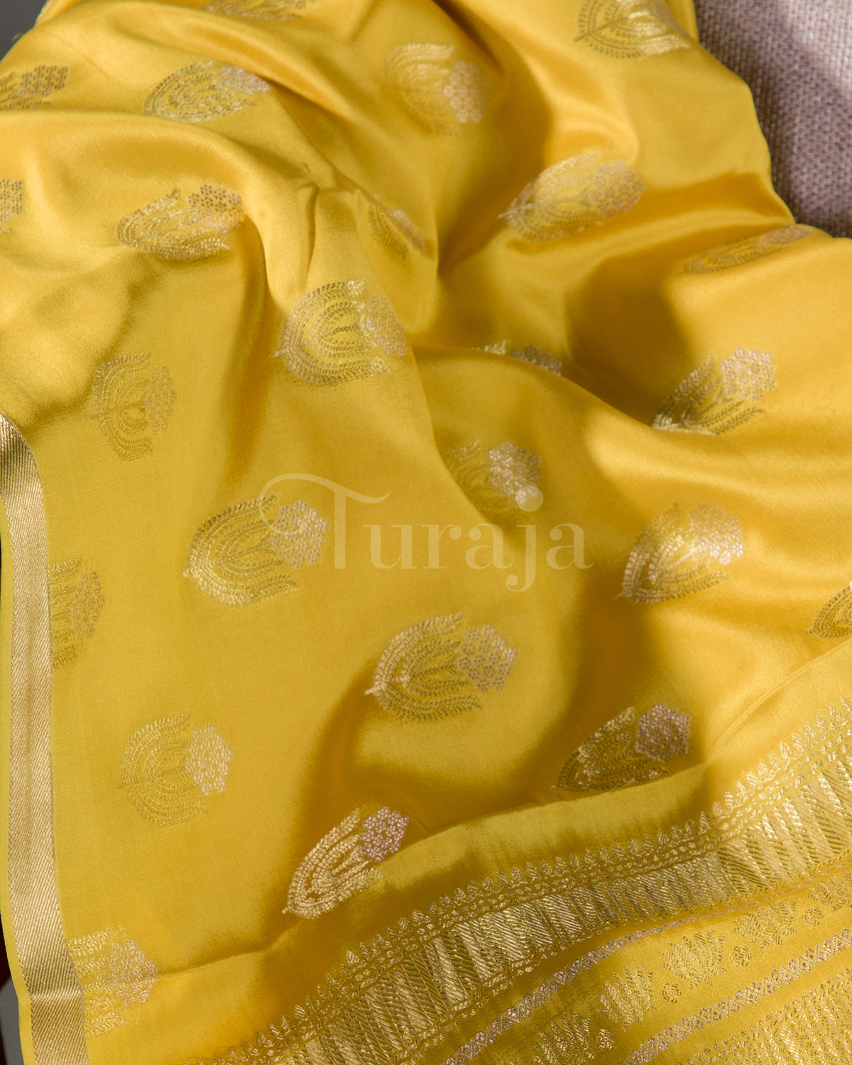 Moonlit: Yellow Mysore Crepe Silk Saree