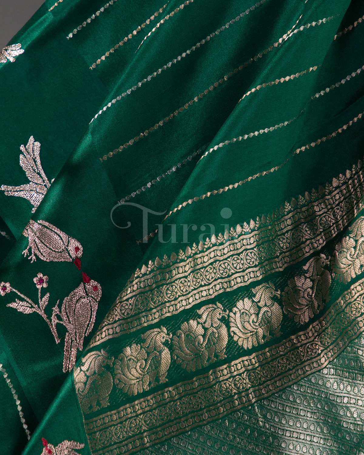 Rustic Bird: Green Mysore Crepe Silk Saree