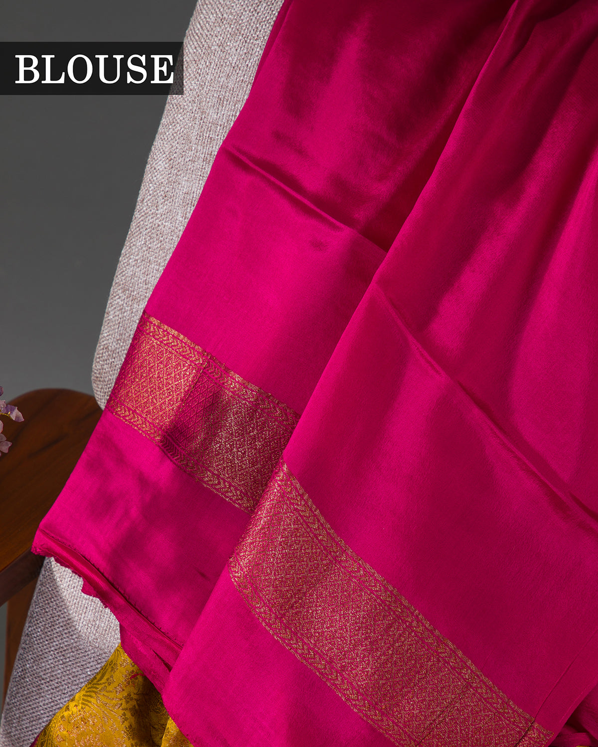 Gulbarga - Yellow and Rani Pink Mysore Crepe Silk Saree