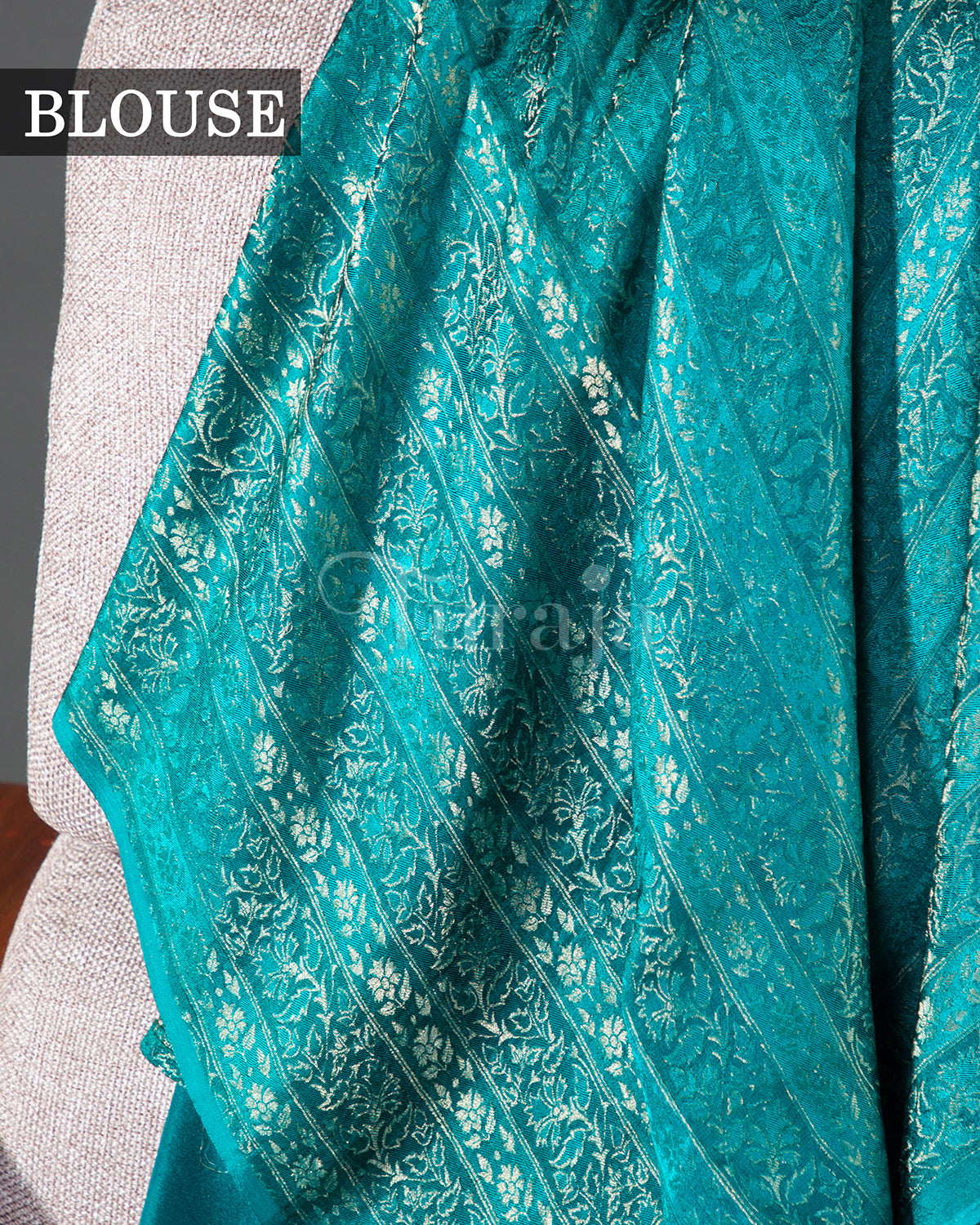 Stripes & Satin: Rama Blue Mysore Crepe Silk Saree - view5