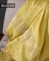 Floral Grid: Yellow Mysore Crepe Silk Saree