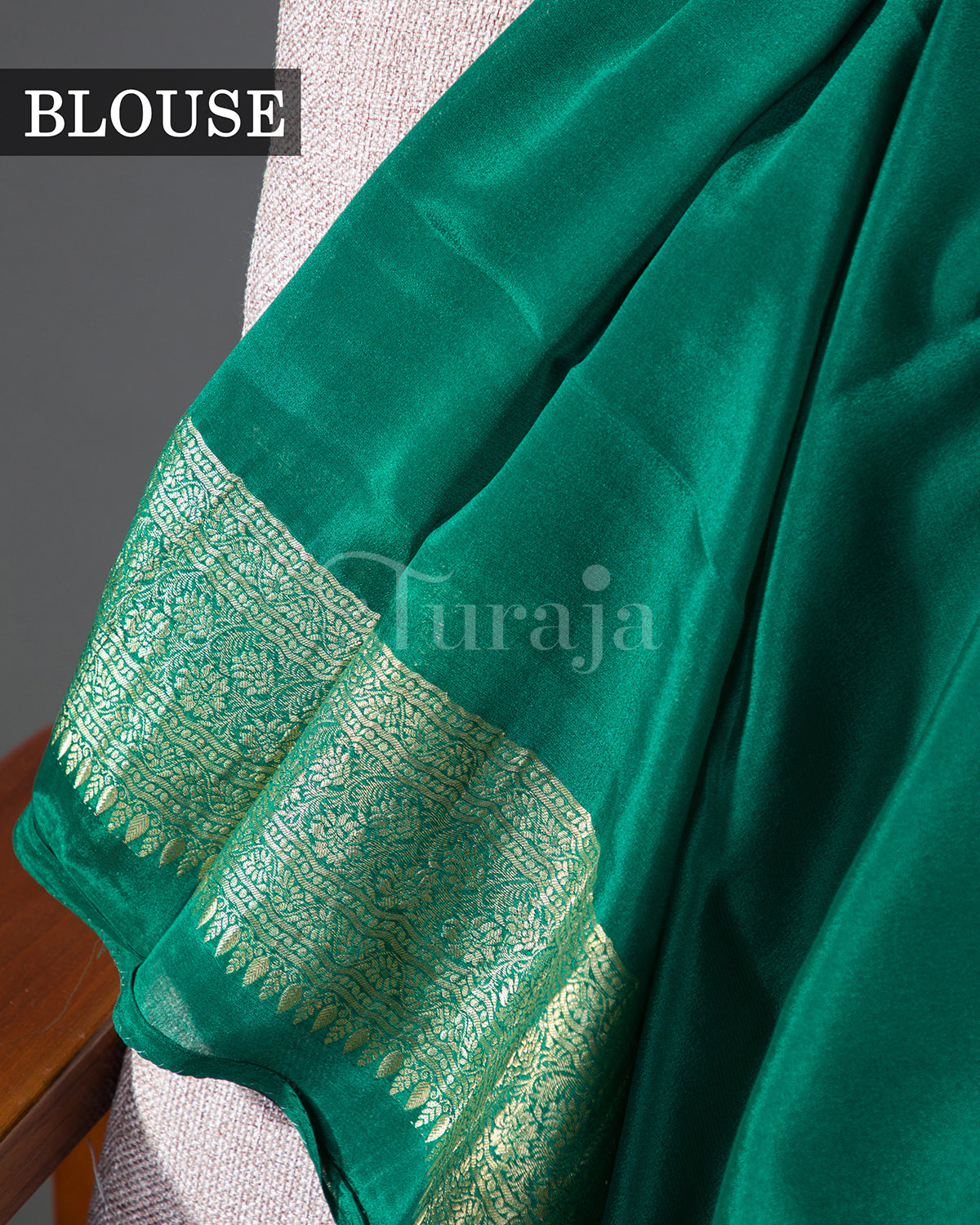 Jangla: Bottle Green Brocade Mysore Crepe Silk Saree-view5