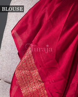 Single Tone Brocade: Red Mysore Crepe Silk Saree