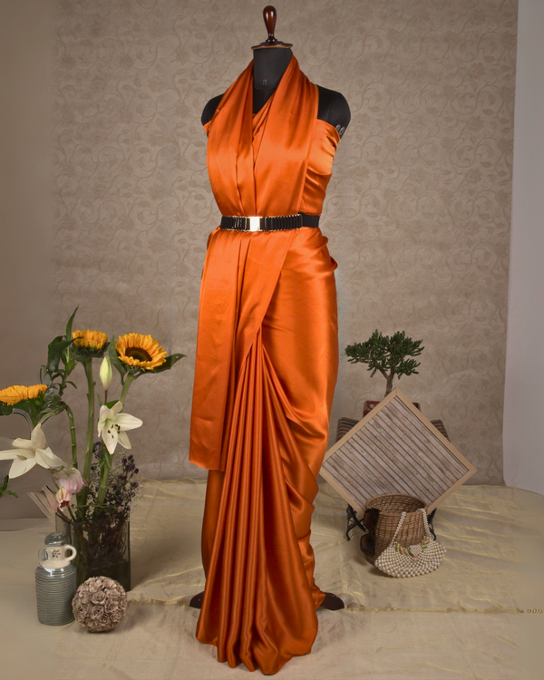 PLAIN SATIN SAREE - MARIGOLD