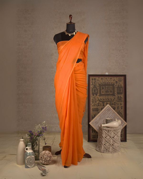 PLAIN CHIFFON SAREE - SAFFRON