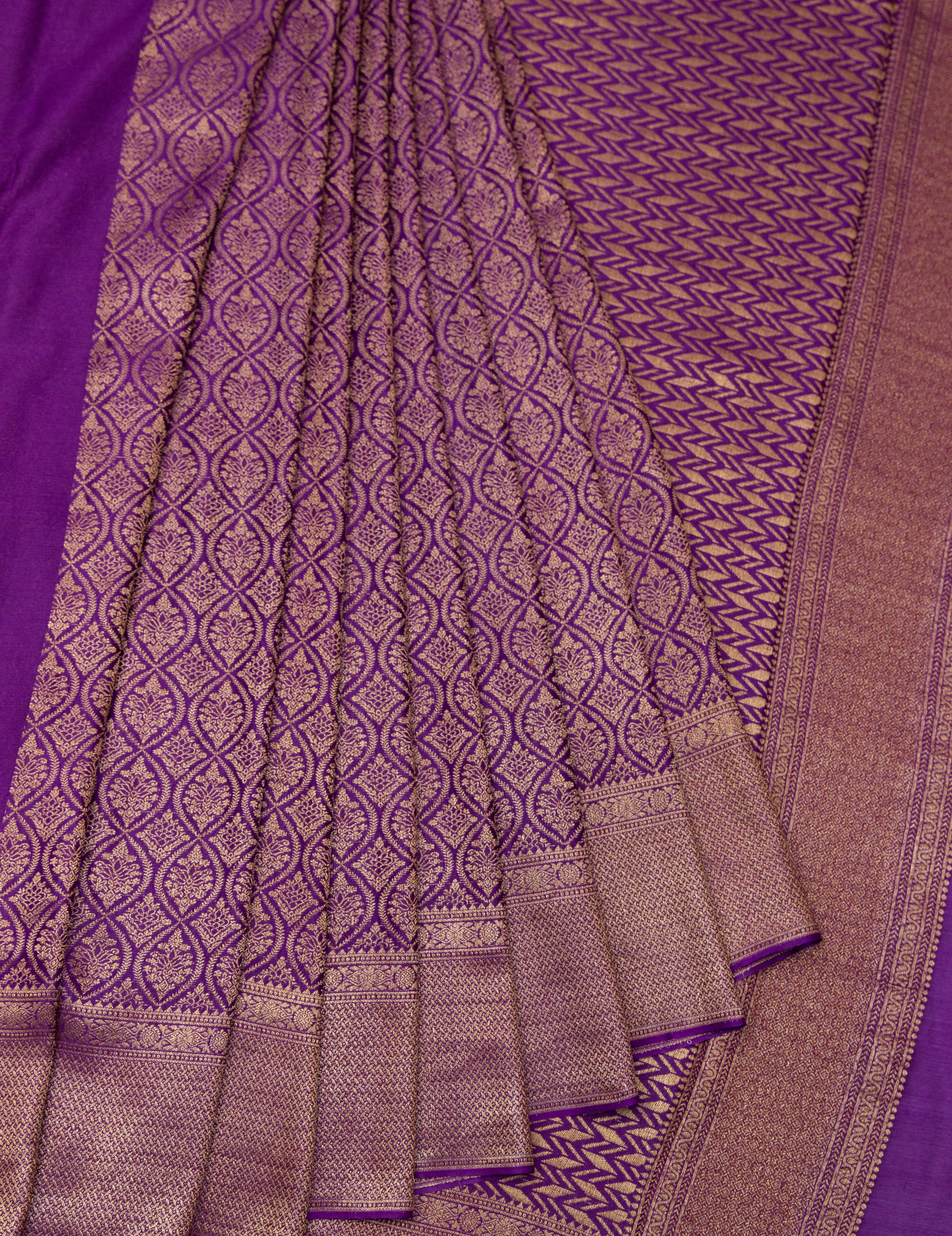 Saanjh: Wine Brocade Mysore Crepe Silk Saree