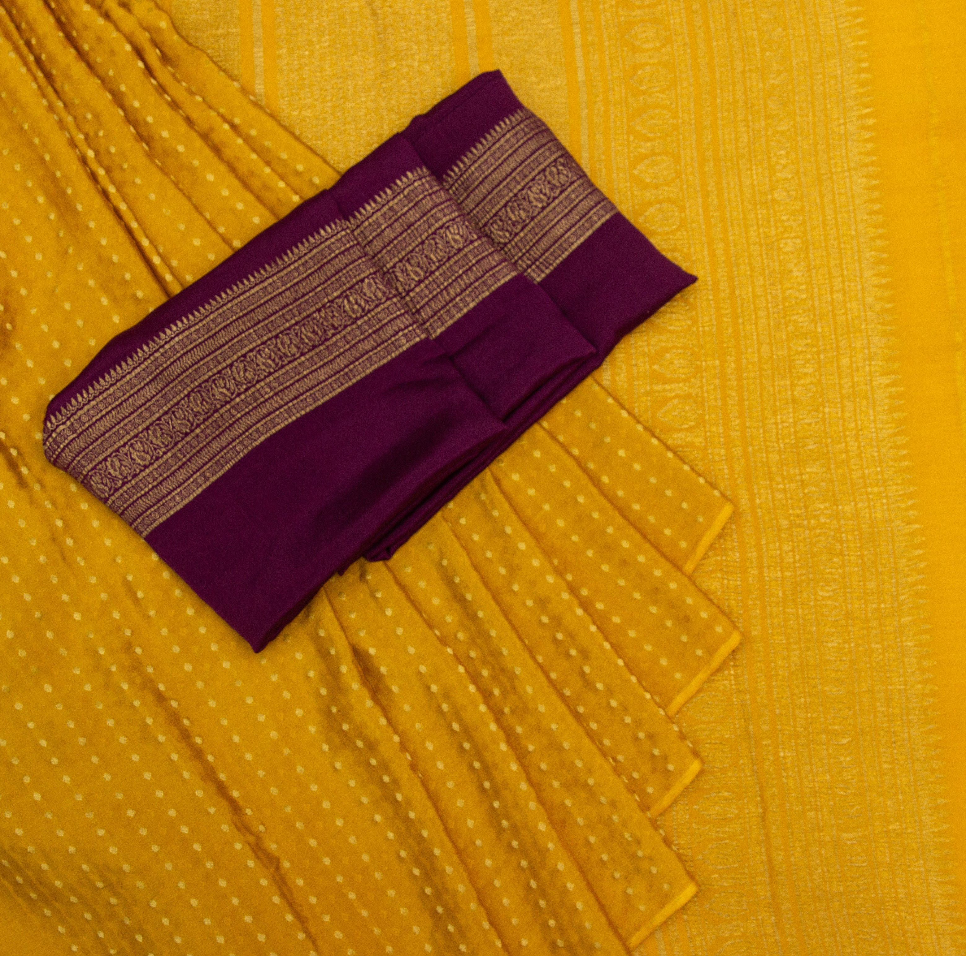 Noor: Mustard Yellow Mysore Crepe Silk Saree