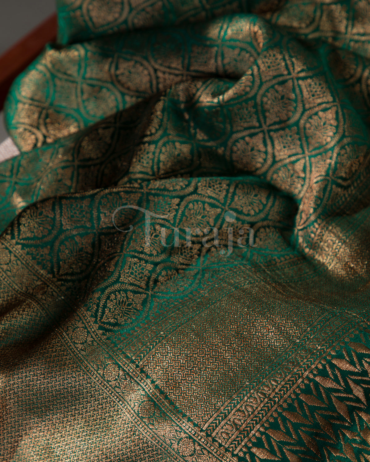 (Rashmika Mandanna Design) Saanjh: Bottle green Brocade Mysore Crepe Silk Saree