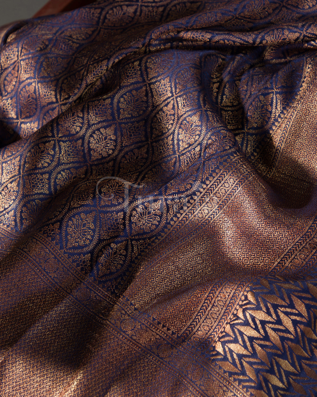 (Rashmika Mandanna Design) Saanjh: Navy Blue Brocade Mysore Crepe Silk Saree