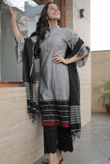 Grey pure handloom cotton suit set