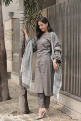 Grey handloom cotton A line  suit set