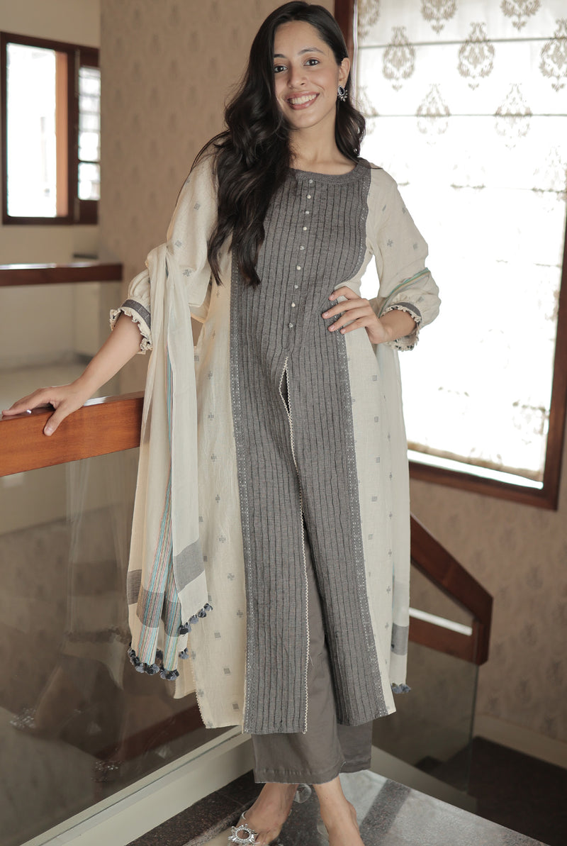 Off white pure handloom cotton suit set