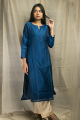 A women wearing dark blue chanderi kurti, ethnic wear for women