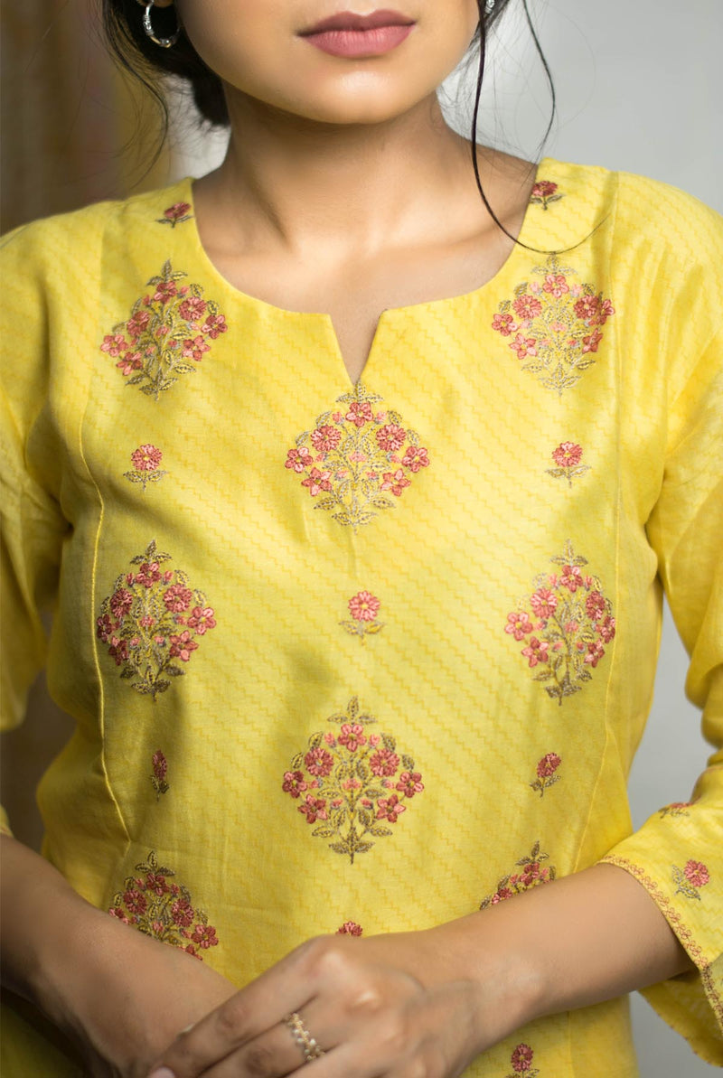 A women wearing yellow pure chanderi salwar suit, Indian wear for women