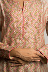 A women wearing beige chanderi printed kurti, ethnic wear for women