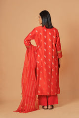 A women wearing red woven chanderi salwar suit, Indian wear for women