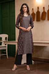 A women wearing charcoal grey pure chanderi kurti, ethnic wear for women