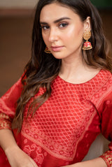 A women wearing red pure chanderi kurti, ethnic wear for women