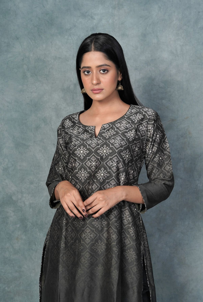 A women wearing black pure chanderi printed kurti, ethnic wear for women