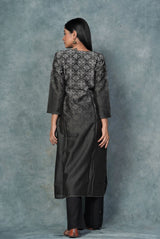 A women wearing black pure chanderi printed kurti, ethnic wear for women