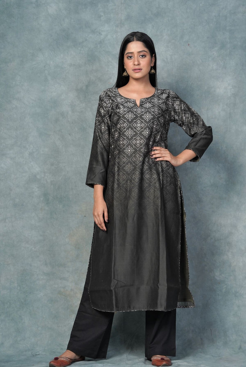 A women wearing black pure chanderi printed kurti, ethnic wear for women