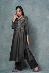 A women wearing black pure chanderi printed kurti, ethnic wear for women