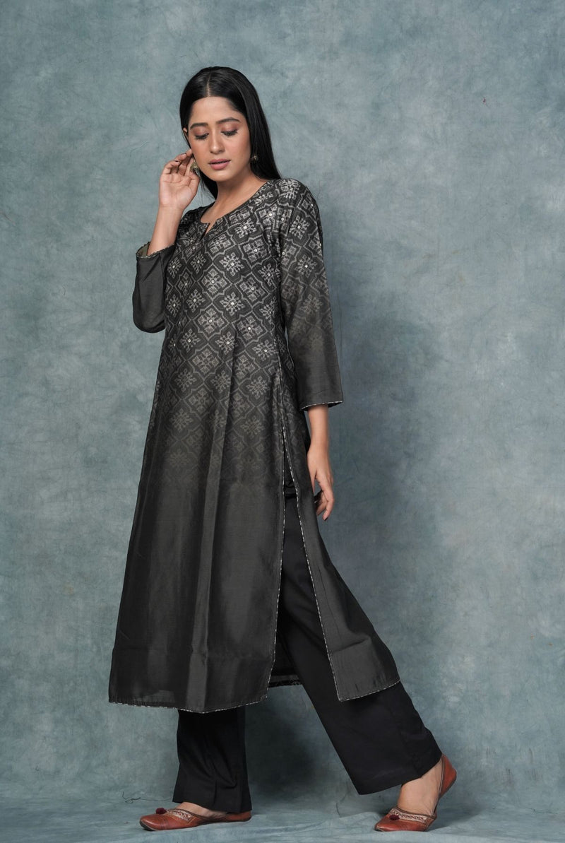 A women wearing black pure chanderi printed kurti, ethnic wear for women