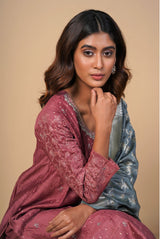 A women wearing gajri pure chanderi salwar suit paired with benarasi silk dupatta, ethnic wear for women
