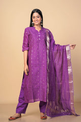 A women wearing purple pure chanderi kurti, ethnic wear for women