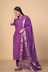 A women wearing purple pure chanderi kurti, ethnic wear for women