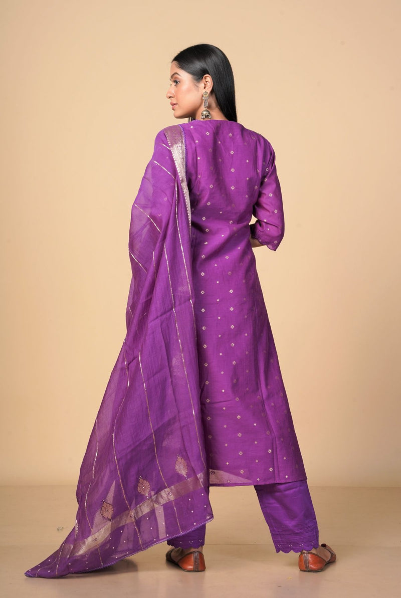 A women wearing purple pure chanderi kurti, ethnic wear for women