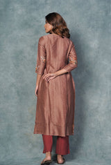 A women wearing dusty pink pure chanderi printed kurti, ethnic wear for women