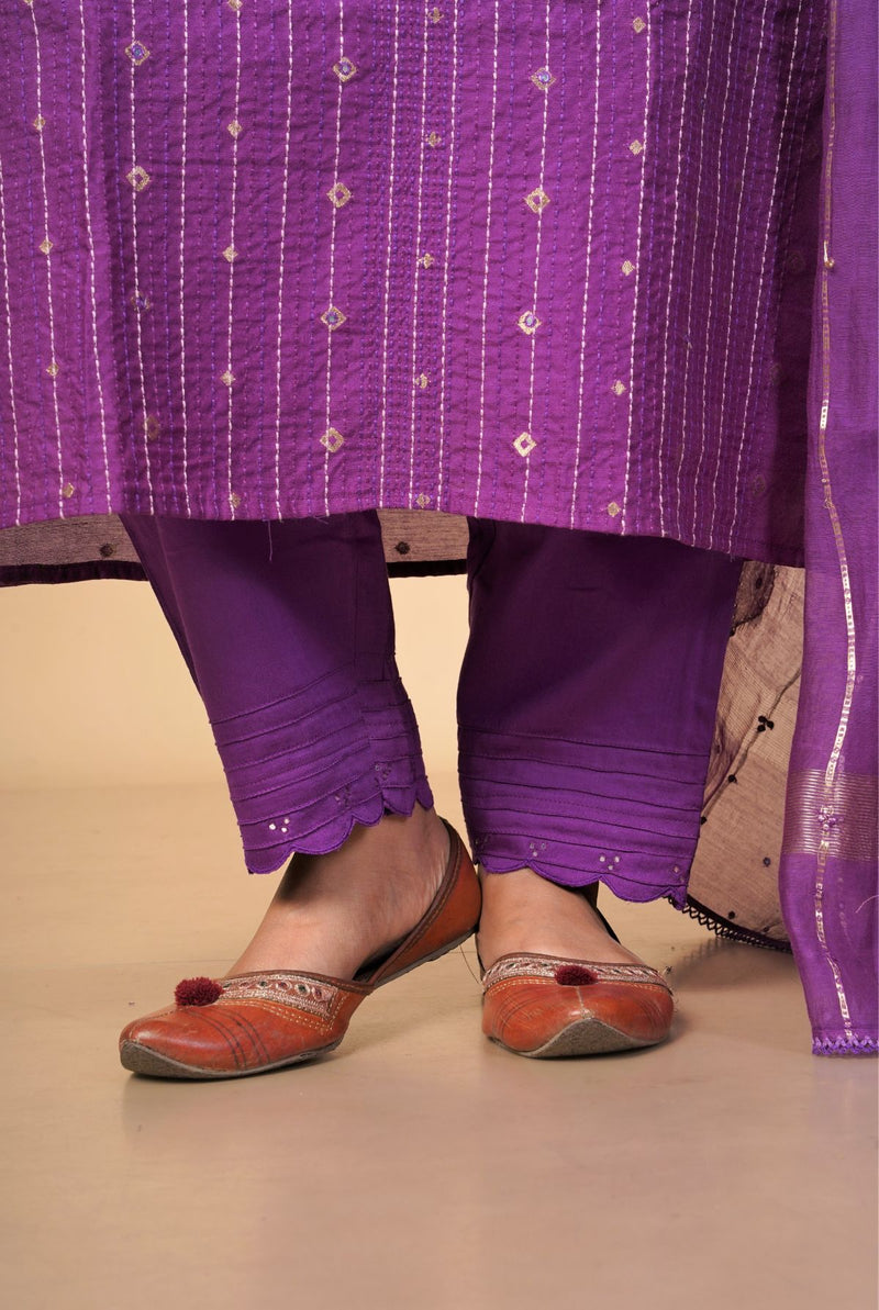 A women wearing purple pure chanderi kurti, ethnic wear for women