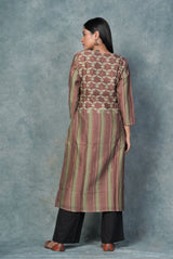 A women wearing pure chanderi printed kurti with sequin highlight, ethnic wear for women