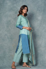A women wearing blue pure chanderi kurti, ethnic wear for women