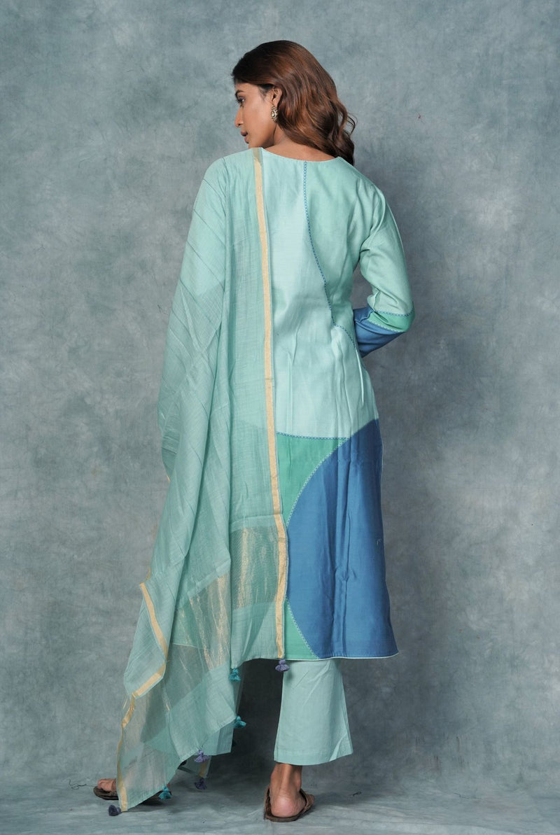A women wearing blue pure chanderi kurti, ethnic wear for women