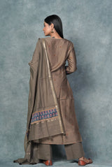 A women wearing brown pure chanderi ethnic salwar suit, party wear for women