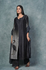 A women wearing midnight blue pure chanderi printed salwar suit, ethnic wear for women