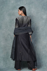 A women wearing midnight blue pure chanderi printed salwar suit, ethnic wear for women
