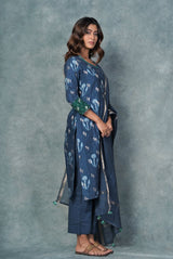 A women wearing deep blue pure chanderi printed salwar suit, ethnic wear for women