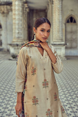 Beige pure chanderi suit set